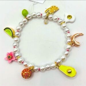 BETSEY JOHNSON Faux Pearl Brunch Multiple Charm Bracelet Part of a Set NEW NWT